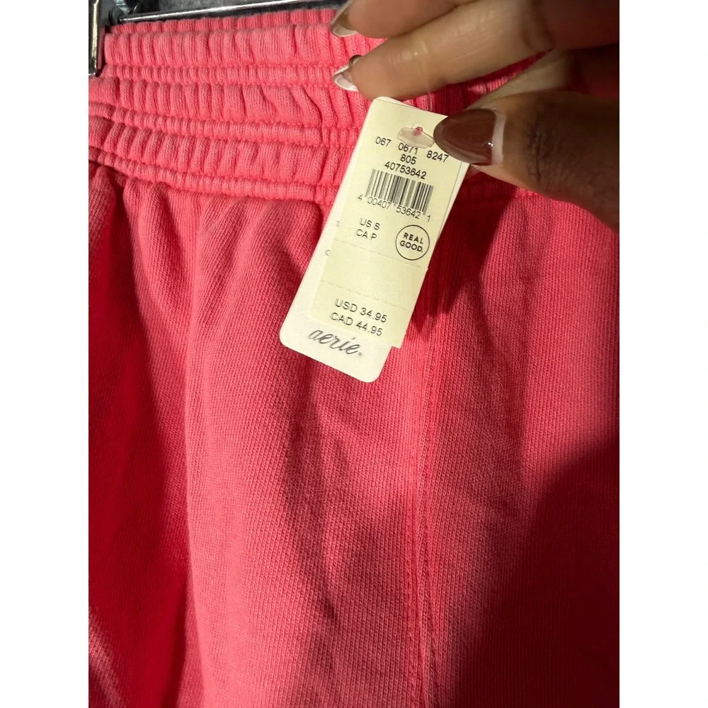 Aerie Pink High Waisted Fleece Sweat Shorts Raw Hem NWT Small comfort lounge